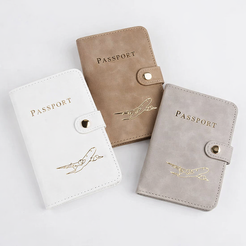 protège passeport de voyage en cuir PU disponible en blanc brun et gris