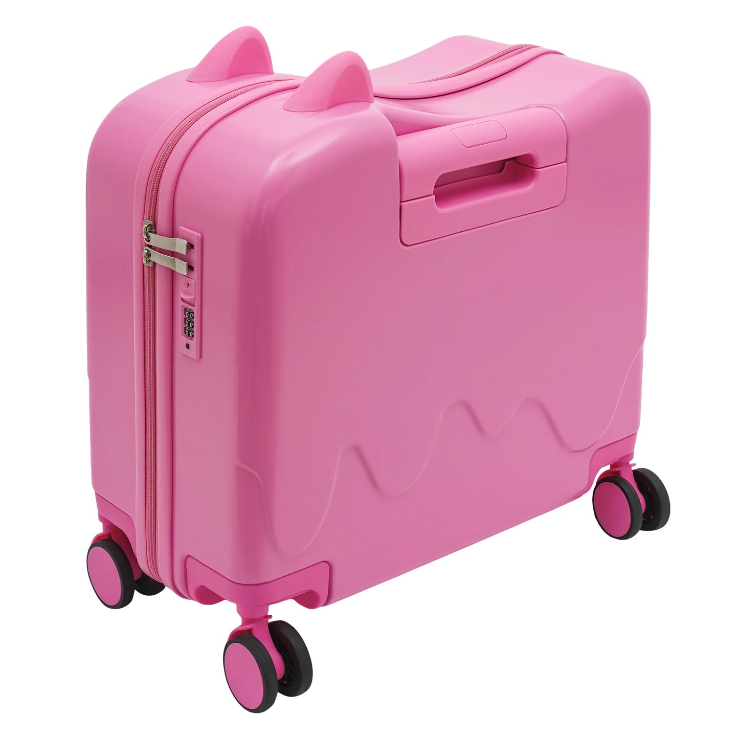 Valise enfant à roulettes cabine 8 pouces grande capacité 37L, conçue pour les enfants de 3 à 6 ans, avec structure robuste en ABS et PVC, roues universelles silencieuses, verrou à code intégré, poignée antidérapante et tige de traction réglable. Valise enfant légère et résistante, compatible avion, dotée de compartiments intérieurs organisés, coins arrondis pour plus de sécurité, supportant jusqu’à 60 kg et permettant à l’enfant de s’asseoir et rouler. Valise enfant design ludique et premium, idéale pour v