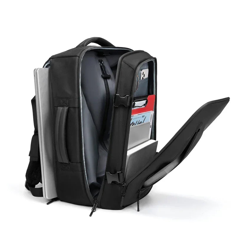 Sac a dos voyage compression sous vide Airbag Business™ : compact, étanche, USB, grande capacité extensible et organisation optimale.