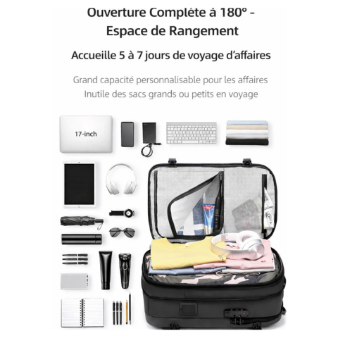 sac a dos cabine compression sous vide , dispositif de compression intgrée en un clic , large capacité