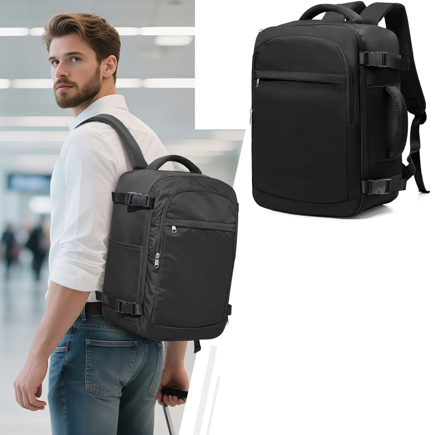 Sac a dos voyage cabine 40x20x25 EasyTrip compatible Ryanair, bagage a main sous siege avec compartiment ordinateur et rangement optimise