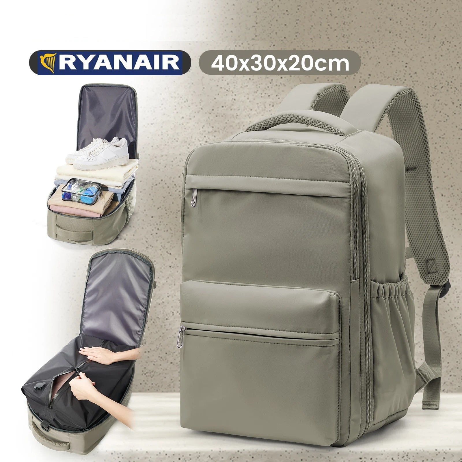 Vakuumkompressions-Rucksack für Ryanair 40x30x20 – Rangement Chic