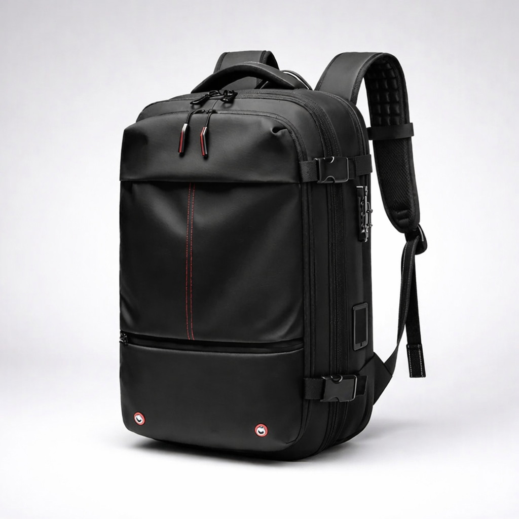 sac a dos cabine compression sous vide , dispositif de compression intgrée en un clic , variante noir
