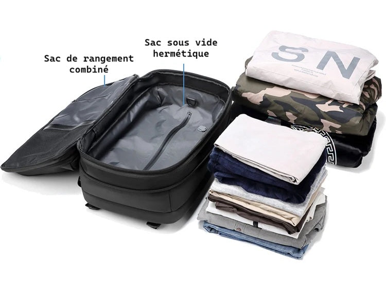 Sac à dos compression sous vide AirVault, vêtements pliés, sac rangement voyage
