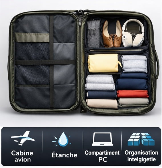 Sac a dos compression sous vide AirVault rangementchic ideal pour voyage cabine avion