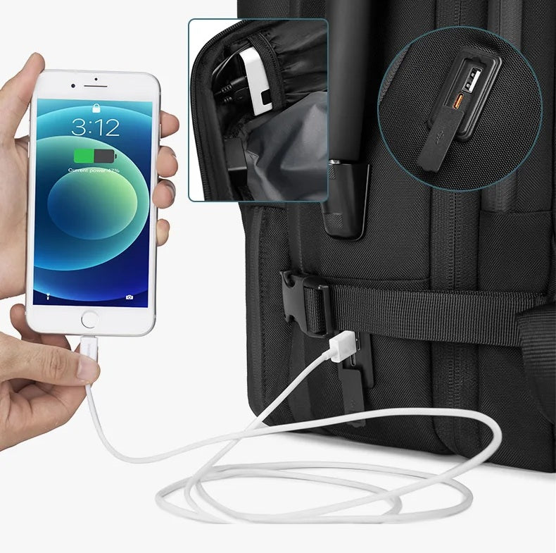 sac à dos compression sous vide avec port USB pour charger téléphone, accessoire voyage pratique