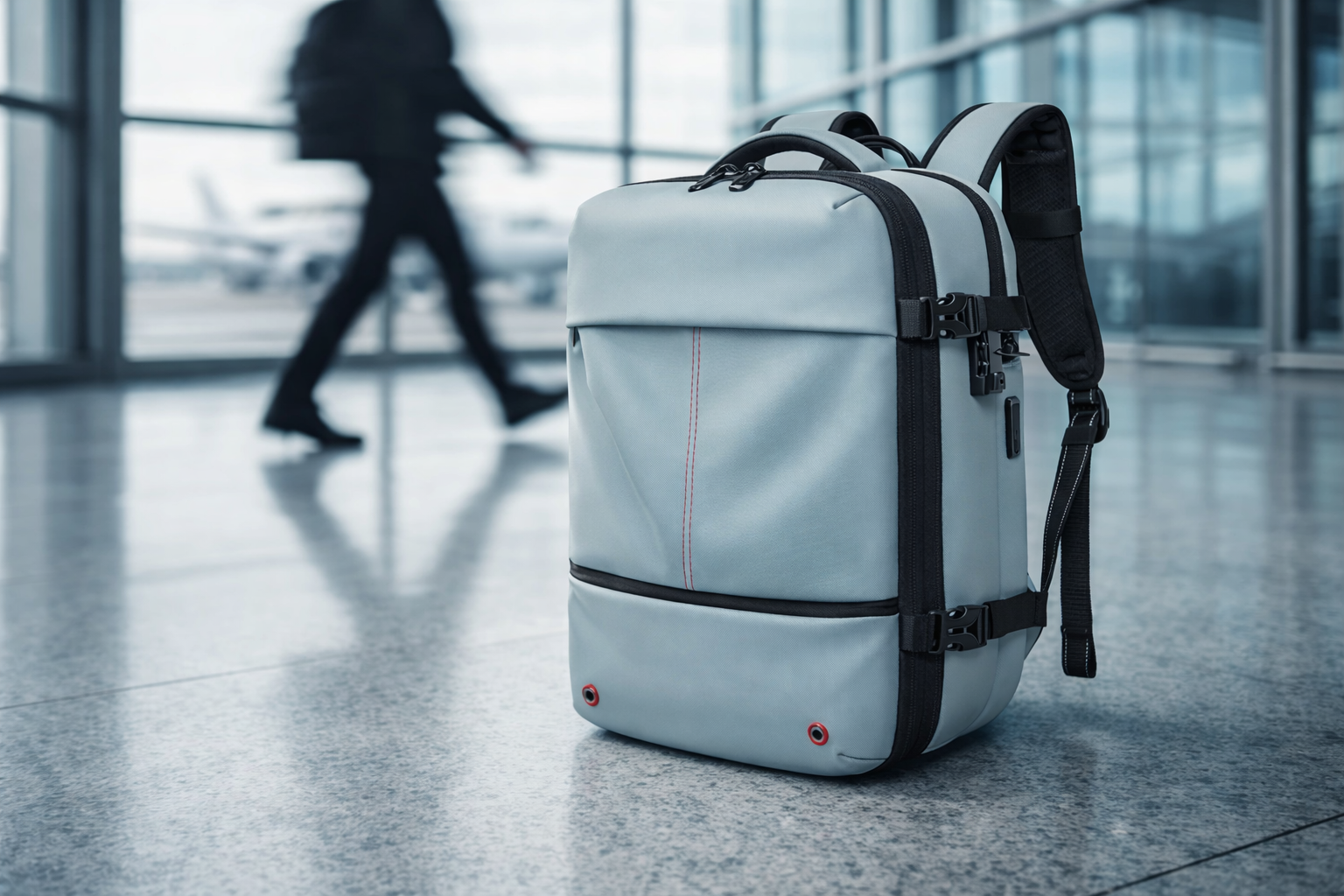 sac à dos compression sous vide cabine bleu, système complet, conçu pour optimiser l’organisation des bagages