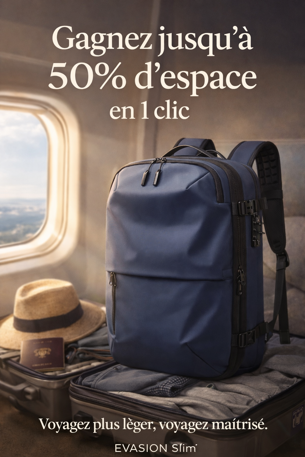 sac a dos compression sous vide en cabine avion