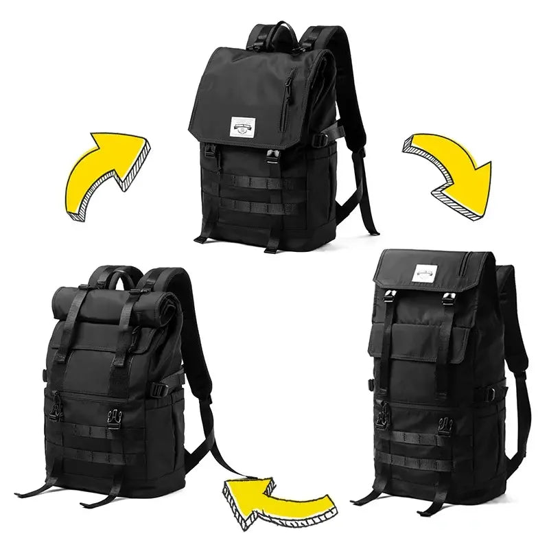 sac a dos roll top urbain avec poches zippees et velcro pour voyage et commute