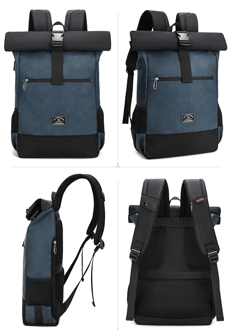 sac a dos roll top gris bleu jaune pour hommes femmes résistant à l’eau et durable