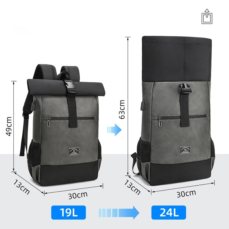 sac a dos roll top design urbain mode loisirs capacité 20-35 litres avec port USB intégré
