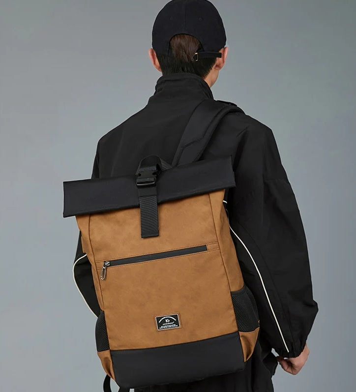 sac a dos roll top gris bleu jaune pour hommes femmes résistant à l’eau et durable