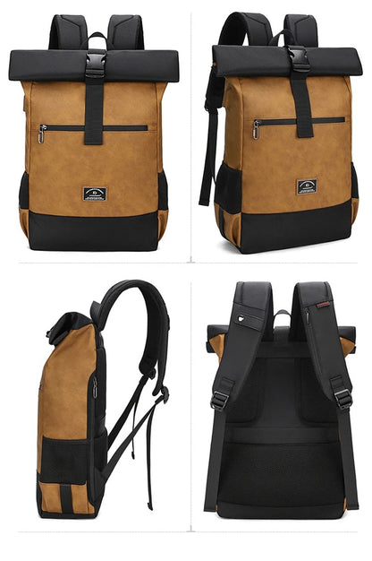 sac a dos roll top imperméable unisexe pour ordinateur portable 15.6 pouces PU léger MetroLite