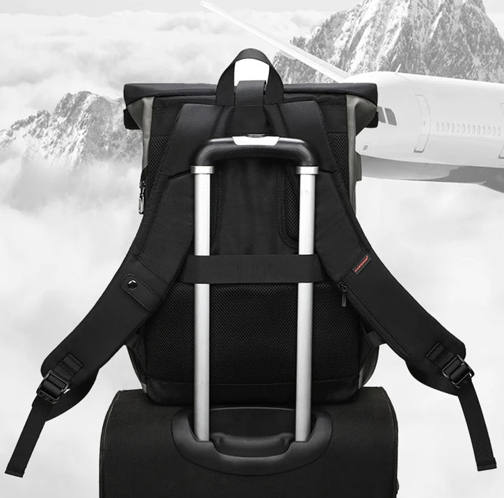 sac a dos roll top imperméable unisexe pour ordinateur portable 15.6 pouces PU léger MetroLite