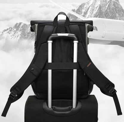 sac a dos roll top imperméable unisexe pour ordinateur portable 15.6 pouces PU léger MetroLite