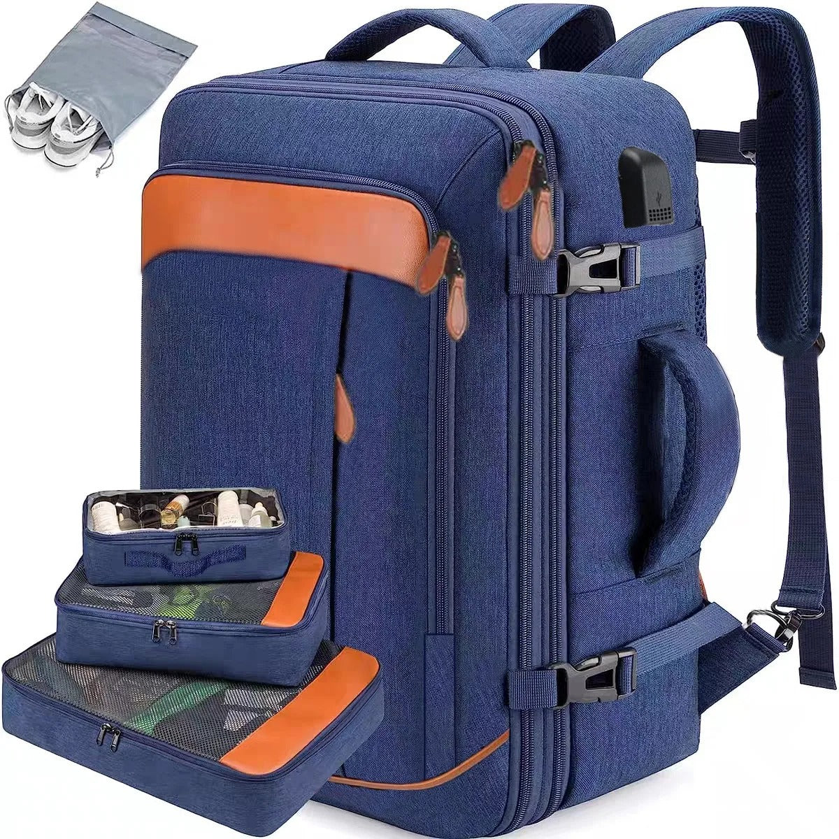 Sac valise cabine extensible homme 40L imperméable avec cubes de rangement inclus , bleu royal