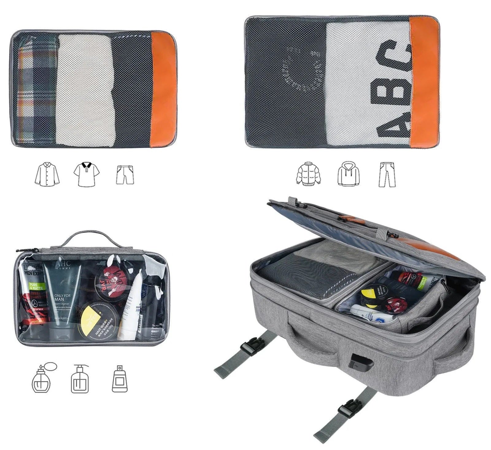 Sac valise cabine extensible homme 40L imperméable avec cubes de rangement inclus