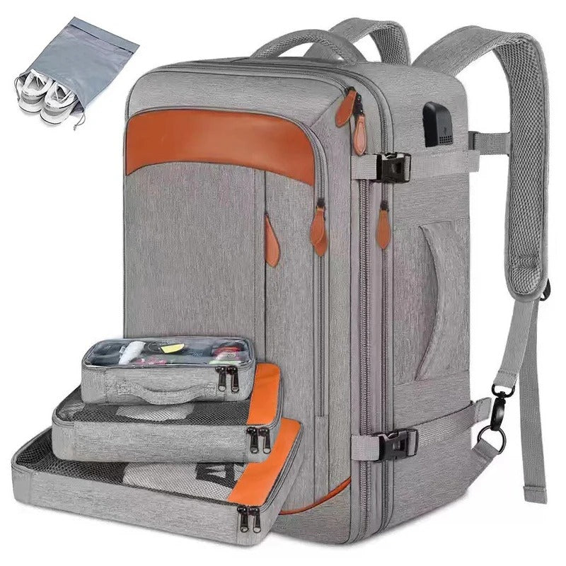 Sac valise cabine extensible homme 40L imperméable avec cubes de rangement inclus, gris prestigieux