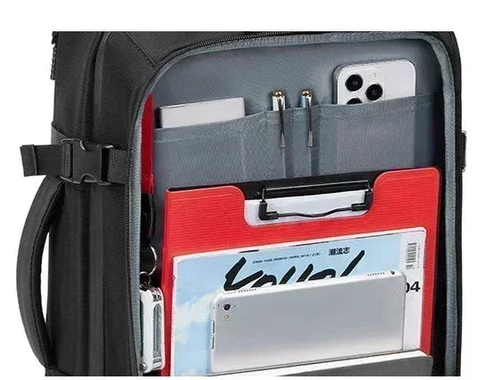 Sac a dos voyage compression sous vide Airbag Business™ : compact, étanche, USB, grande capacité extensible et organisation optimale.