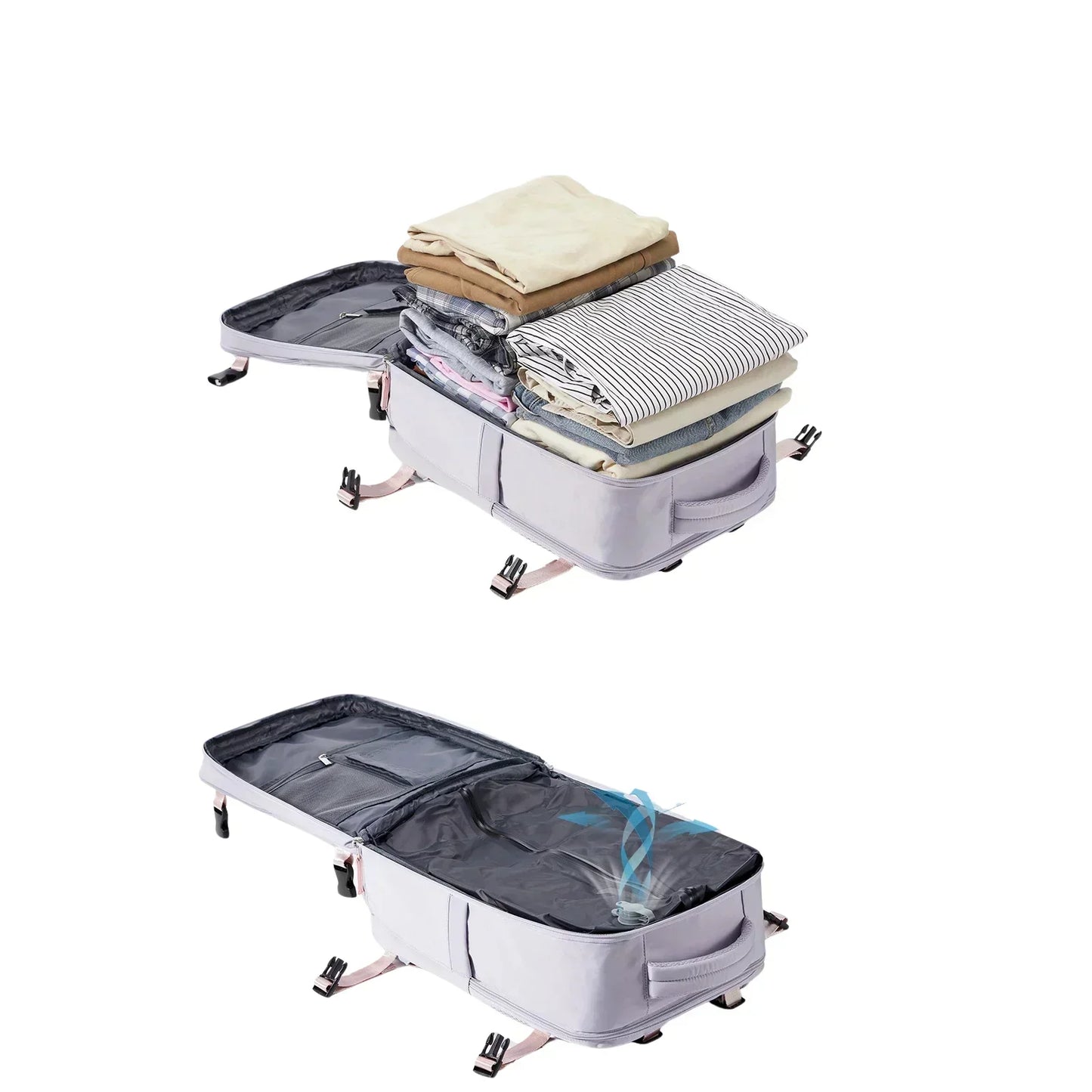 Sac a dos voyage AirCompresX™ cabine Wizzair 40x30x20, compression sous vide, multifonction et ergonomique. Voyagez léger et organisé !