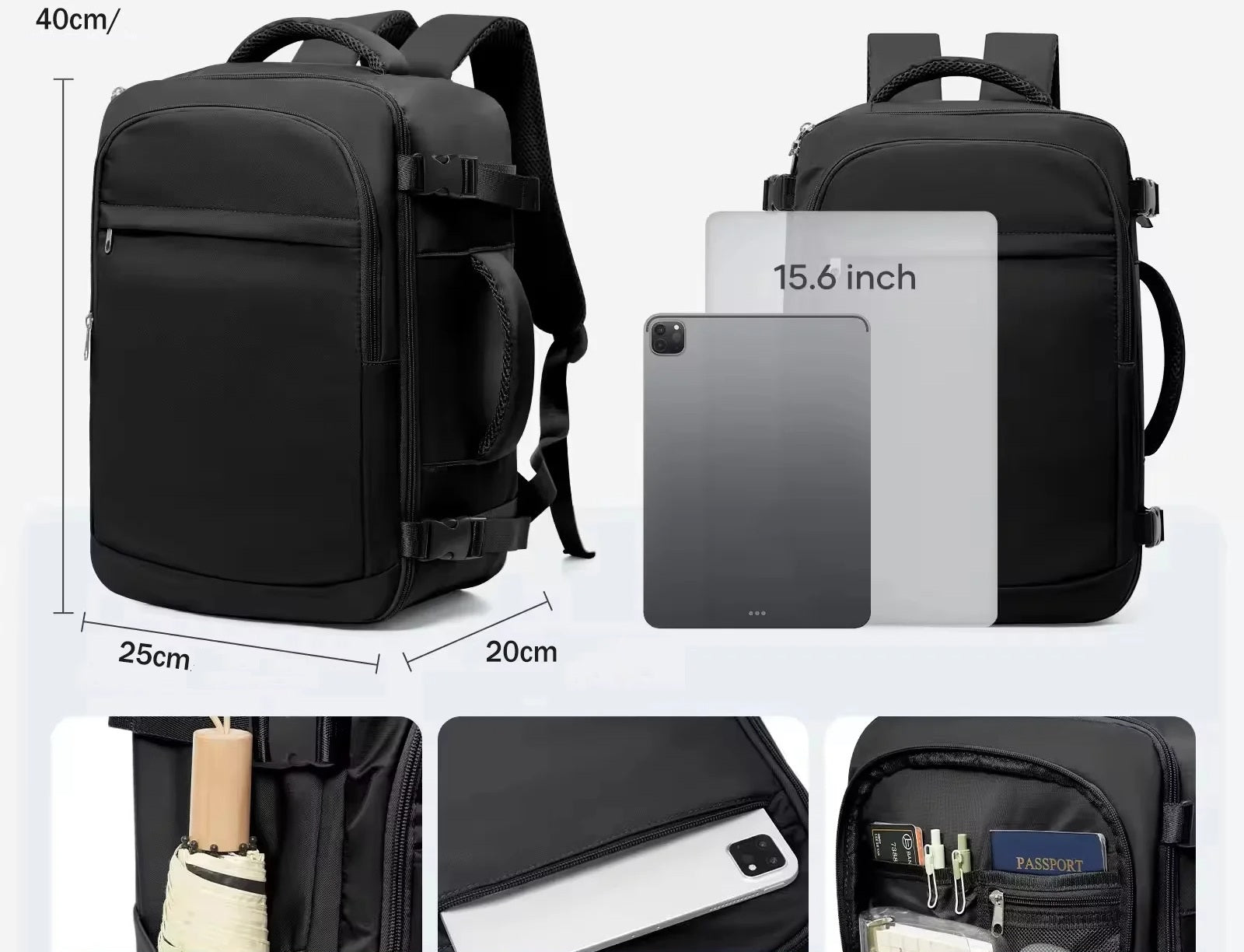 Sac a dos voyage cabine 40x20x25 EasyTrip compatible Ryanair, bagage a main sous siege avec compartiment ordinateur et rangement optimise