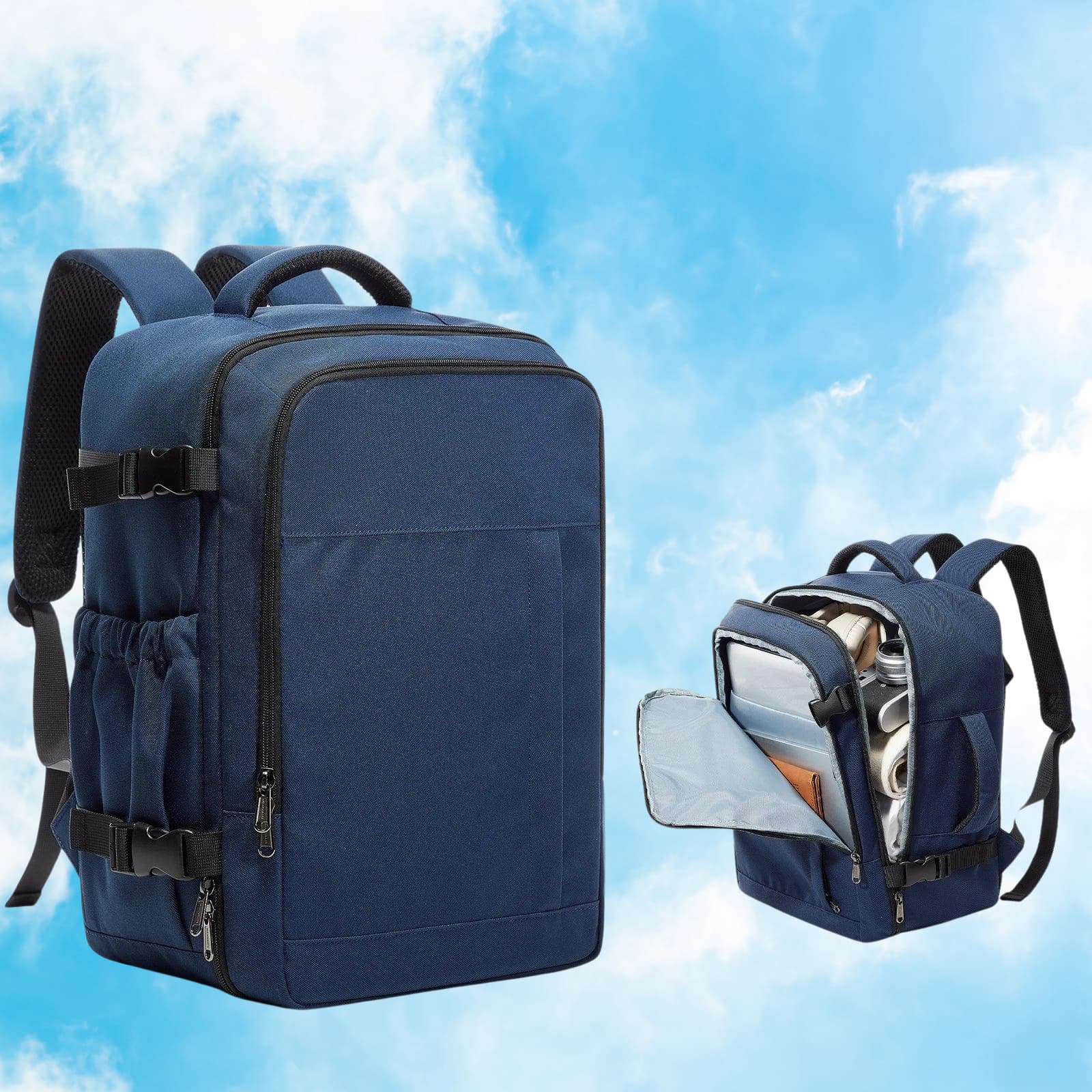 Sac a dos voyage cabine 40x30x20 Sky Biz™ utilise comme bagage cabine avion conforme Ryanair et Wizz Air, sac a dos ultra leger avec compartiment ordinateur portable 15,6 pouces, organisation interieure pratique, design geometrique moderne et confort dorsal pour voyages d’affaires et courts sejours