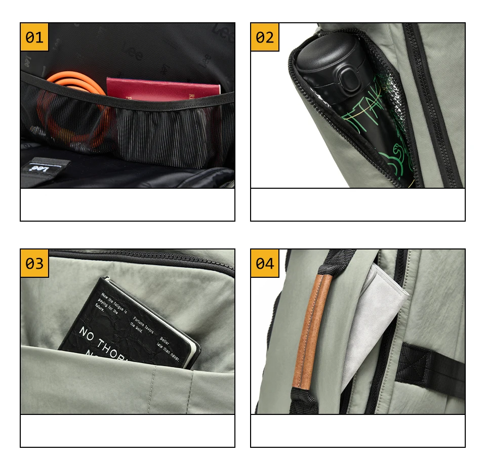 Sac à dos de voyage cabine Lee® 24L unisexe imperméable avec compartiment chaussures et poche humide, compatible ordinateur 16 pouces pour courts séjours et déplacements.