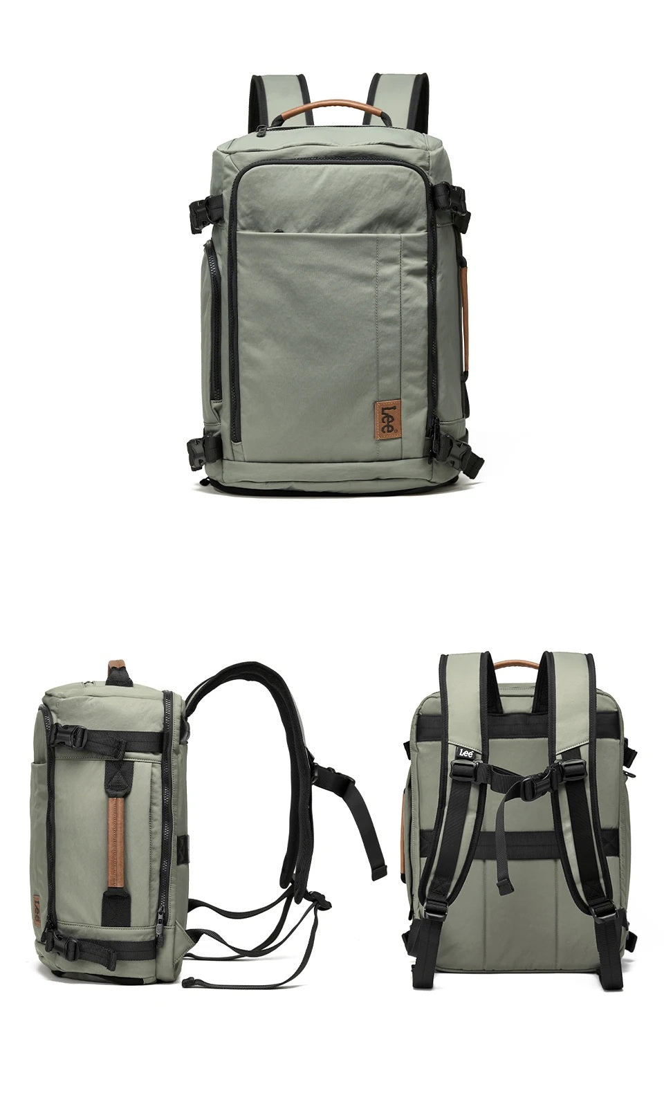 Sac à dos de voyage cabine Lee® 24 litres résistant à l’eau, portable à main, épaule ou dos, compartiments organisés pour ordinateur, chaussures et accessoires de voyage.