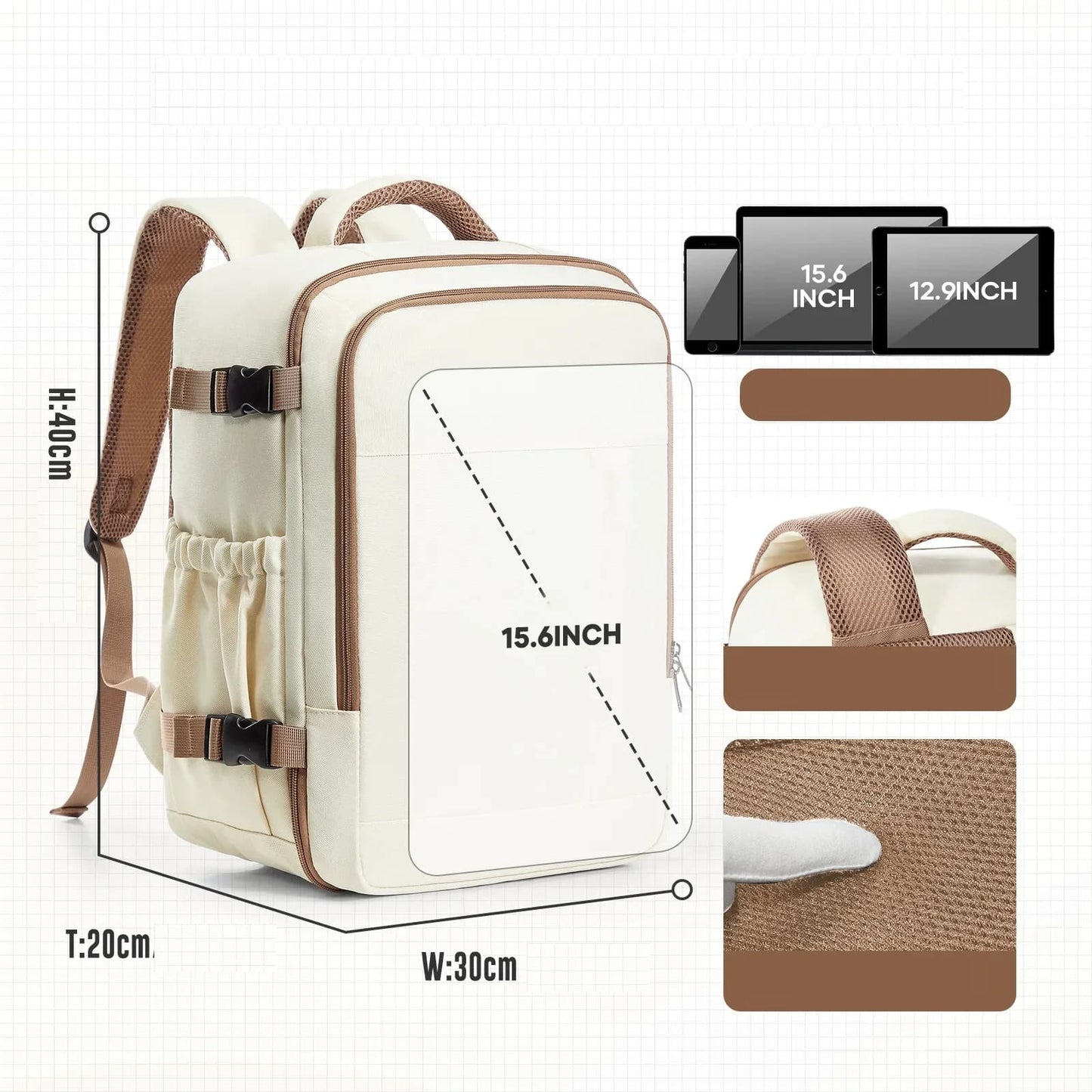 Sac a dos voyage cabine 40x30x20 Sky Biz™ utilise comme bagage cabine avion conforme Ryanair et Wizz Air, sac a dos ultra leger avec compartiment ordinateur portable 15,6 pouces, organisation interieure pratique, design geometrique moderne et confort dorsal pour voyages d’affaires et courts sejours