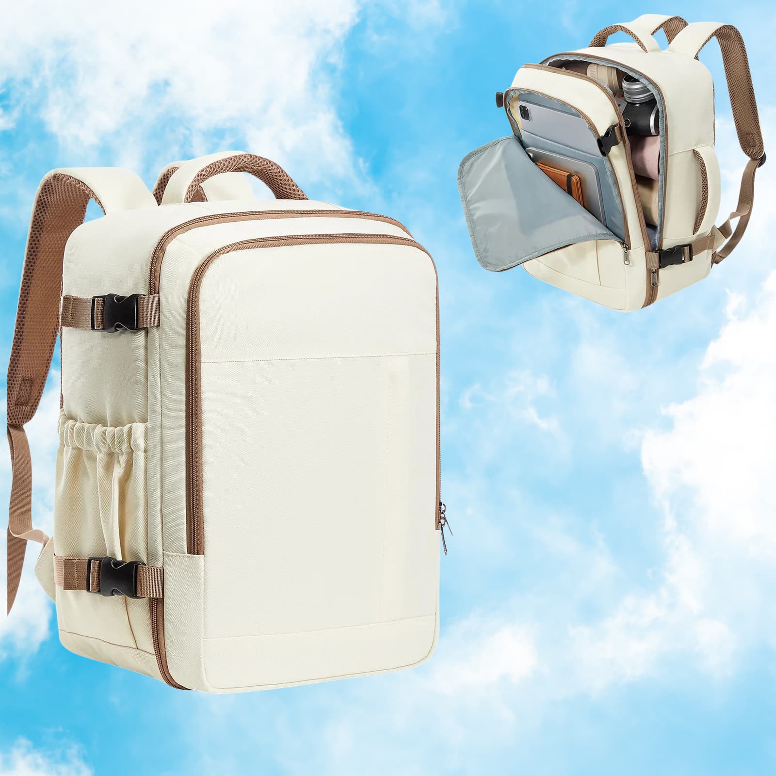 Sac a dos voyage cabine 40x30x20 Sky Biz™ utilise comme bagage cabine avion conforme Ryanair et Wizz Air, sac a dos ultra leger avec compartiment ordinateur portable 15,6 pouces, organisation interieure pratique, design geometrique moderne et confort dorsal pour voyages d’affaires et courts sejours