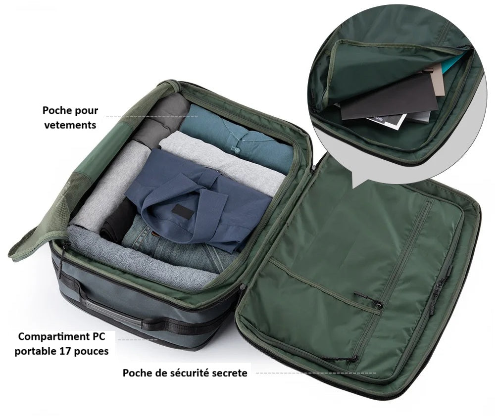 Sac à dos voyage femme et homme ÉliteVoyage™ léger, imperméable, extensible +50%, bretelles rembourrées et ouverture 180° pour organisation optimale