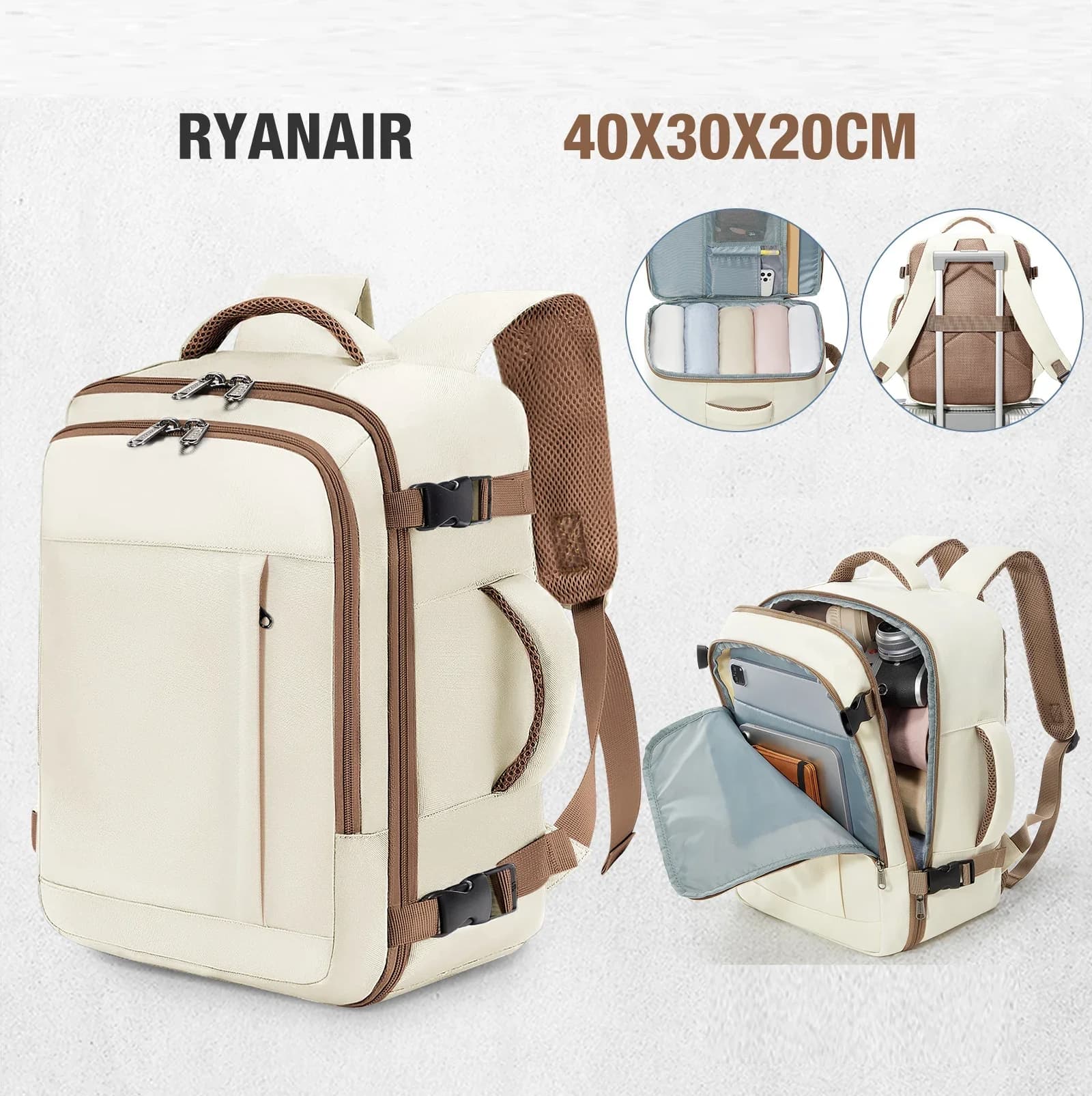 Sac a dos voyage cabine 40x30x20 Sky Biz™ utilise comme bagage cabine avion conforme Ryanair et Wizz Air, sac a dos ultra leger avec compartiment ordinateur portable 15,6 pouces, organisation interieure pratique, design geometrique moderne et confort dorsal pour voyages d’affaires et courts sejours