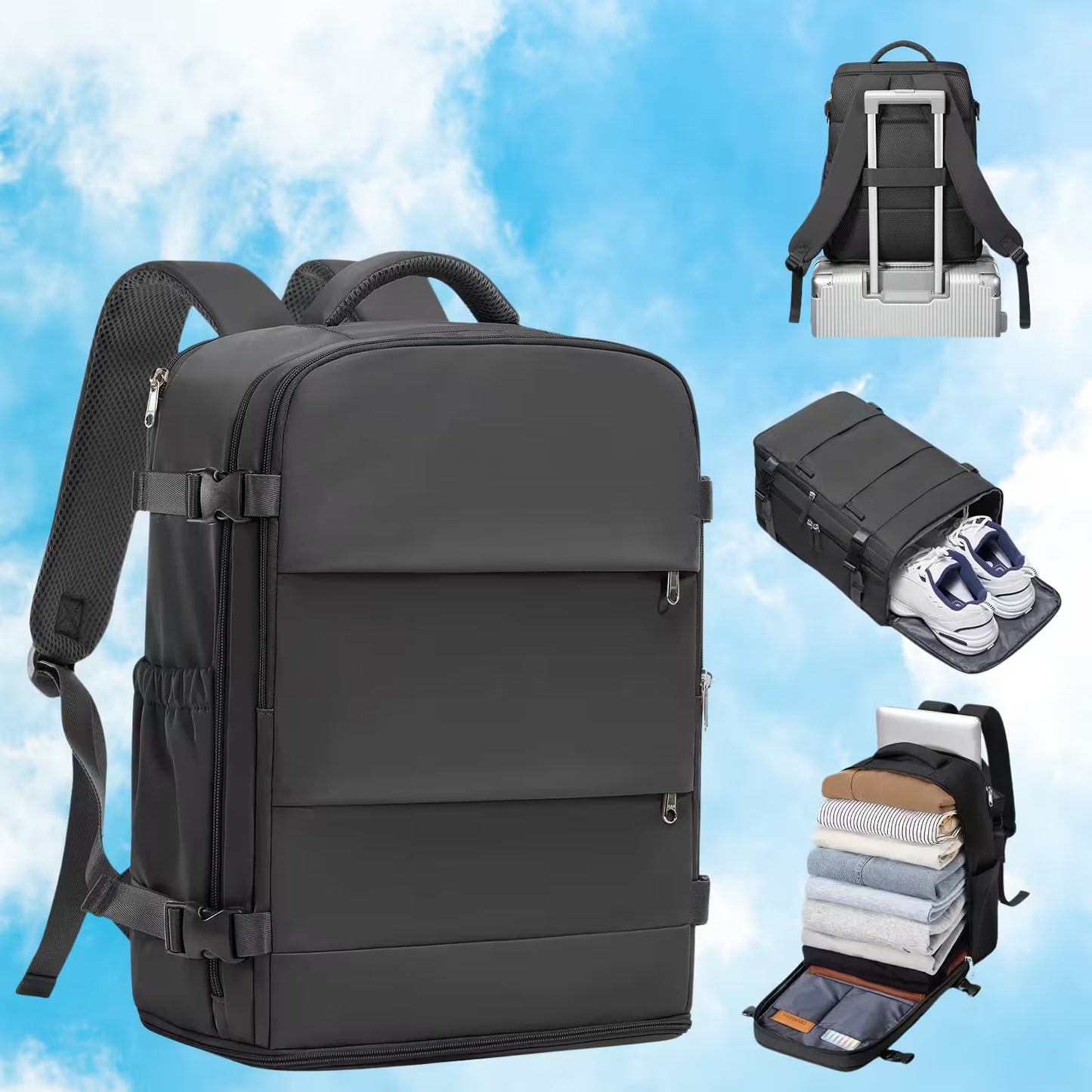 Sac à dos voyage cabine 40x30x20 Urban Fly™ utilisé comme bagage cabine avion conforme Ryanair et Wizz Air, sac à dos compact avec compartiment ordinateur portable, grande capacité 20 à 35 litres, organisation intérieure optimisée et dos confortable pour voyager sans frais supplémentaires