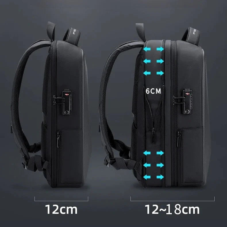 Détail des fermetures éclair dissimulées et du cadenas TSA du sac-a-dos-antivol-nomad-shield sur fond neutre.