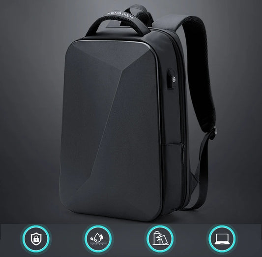 Détail des fermetures éclair dissimulées et du cadenas TSA du sac-a-dos-antivol-nomad-shield sur fond neutre.