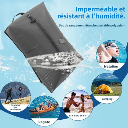 Un sac de compression voyage est conçu pour réduire le volume des vêtements dans un bagage cabine ou un sac de voyage. Le format 17L permet une compression efficace tout en restant compatible avec les dimensions des valises cabine avion