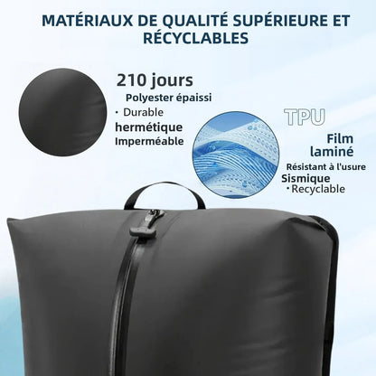 Un sac de compression voyage est conçu pour réduire le volume des vêtements dans un bagage cabine ou un sac de voyage. Le format 17L permet une compression efficace tout en restant compatible avec les dimensions des valises cabine avion