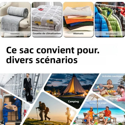 Un sac de compression voyage est conçu pour réduire le volume des vêtements dans un bagage cabine ou un sac de voyage. Le format 17L permet une compression efficace tout en restant compatible avec les dimensions des valises cabine avion