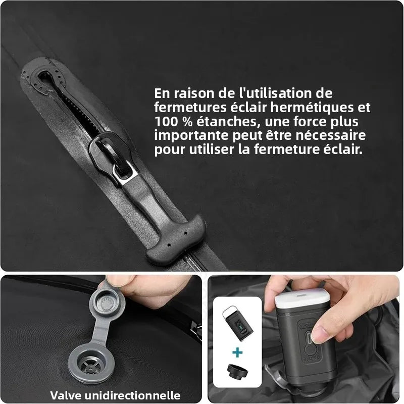 Un sac de compression voyage est conçu pour réduire le volume des vêtements dans un bagage cabine ou un sac de voyage. Le format 17L permet une compression efficace tout en restant compatible avec les dimensions des valises cabine avion