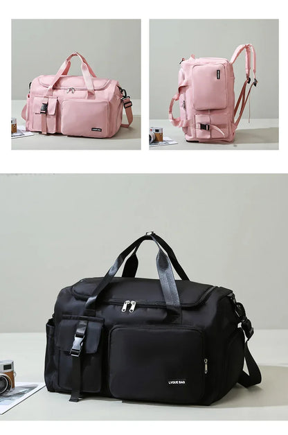 Le sac de sport femme Nuvoria™ se distingue par son design élégant et fonctionnel. Conçu en nylon imperméable, il protège vos affaires dans toutes les conditions. Son compartiment à chaussures ventilé garde vos baskets séparées et fraîches. Avec son grand espace principal, il accueille facilement vêtements, serviette et accessoires. Grâce à son manchon trolley intégré, il devient un parfait sac de voyage week-end. Ses poches zippées latérales permettent une organisation impeccable au quotidien. 