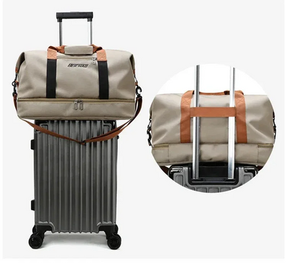 Découvrez le sac de sport femme Movella™, l'accessoire indispensable pour les femmes actives à la recherche d'un sac de sport femme imperméable en tissu Oxford résistant aux intempéries, un sac de sport femme avec compartiment séparé pour chaussures et linge humide pour une organisation hygiénique, un sac de sport femme polyvalent adaptable du bureau à la salle de sport avec capacité généreuse de 20-35L pour 3-5 jours d'affaires, un sac de sport femme élégant disponible en 7 couleurs tendance comme vert kak