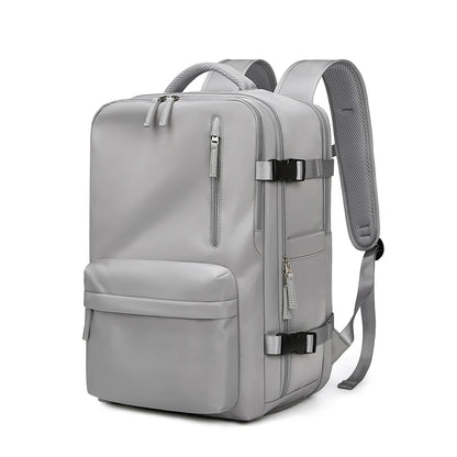 Sac de voyage à dos gris avec grande ouverture et compartiments organisés, sac à dos de voyage extensible pour avion, variante gris