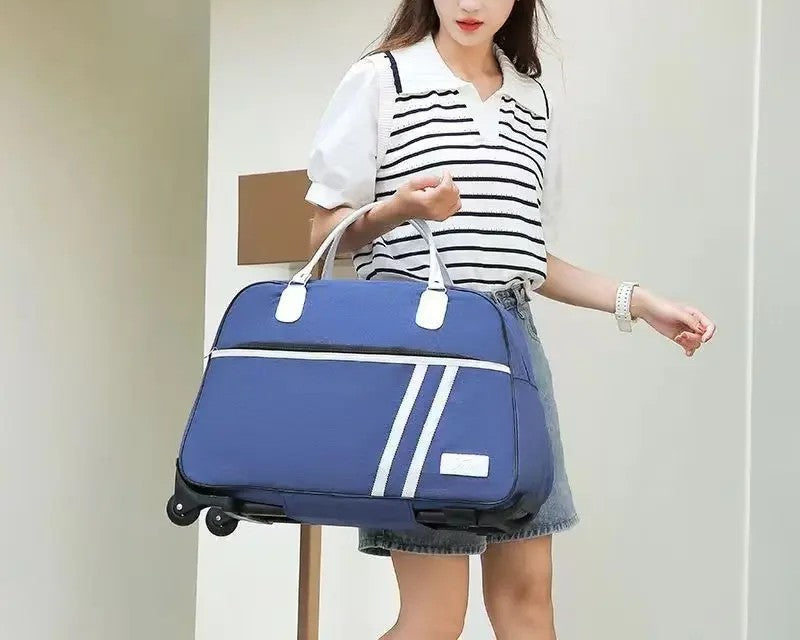 Sac de voyage à roulettes grande capacité en tissu Oxford et nylon résistant, sac de voyage cabine à roulettes idéal pour avion, sac de voyage homme femme pratique et élégant, bagage souple facile à tirer pour voyages, déplacements professionnels et week-ends.
