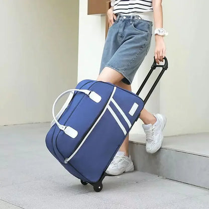 Sac de voyage à roulettes grande capacité en tissu Oxford et nylon résistant, sac de voyage cabine à roulettes idéal pour avion, sac de voyage homme femme pratique et élégant, bagage souple facile à tirer pour voyages, déplacements professionnels et week-ends.