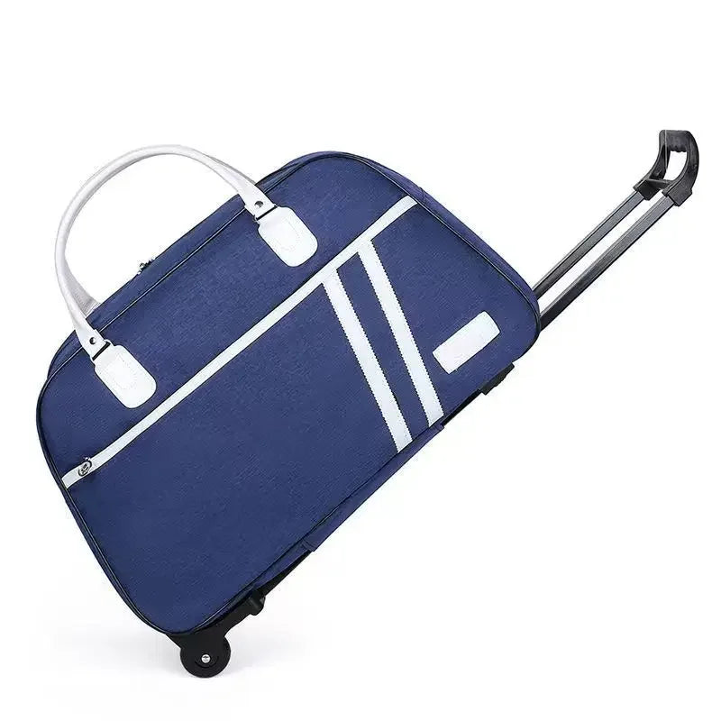 Sac de voyage à roulettes grande capacité en tissu Oxford et nylon résistant, sac de voyage cabine à roulettes idéal pour avion, sac de voyage homme femme pratique et élégant, bagage souple facile à tirer pour voyages, déplacements professionnels et week-ends.