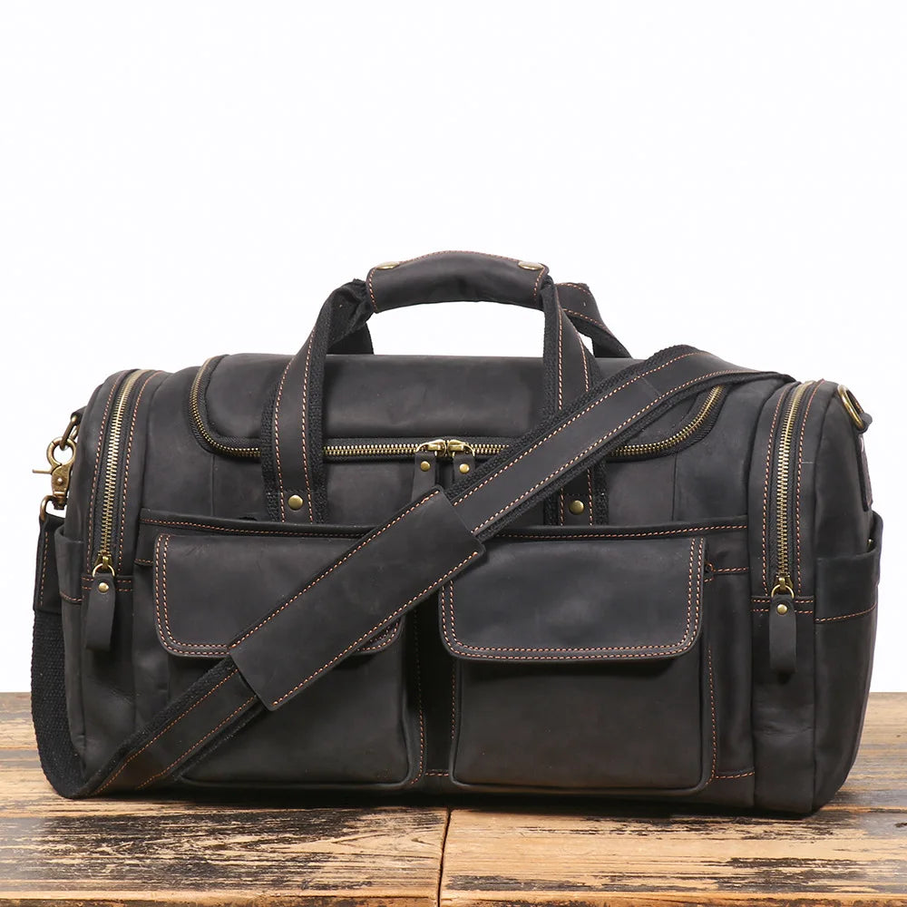 sac de voyage cuir homme en cuir véritable de vache pleine fleur finition crazy horse, sac de voyage vintage marron et noir pour homme, sac week-end cuir souple style duffle bag, sac de voyage homme bandoulière et porté main, sac de sport cuir élégant gym et déplacements professionnels, sac business voyage cuir premium, sac de voyage cuir robuste pour court séjour, sac homme cuir grande capacité doublure textile résistante, sac de voyage cuir authentique style rétro, travel bag leather men crazy horse cow l