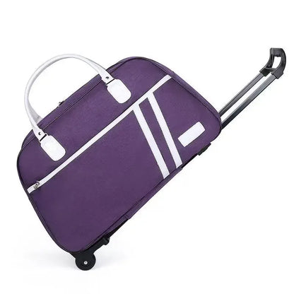 Sac de voyage à roulettes grande capacité en tissu Oxford et nylon résistant, sac de voyage cabine à roulettes idéal pour avion, sac de voyage homme femme pratique et élégant, bagage souple facile à tirer pour voyages, déplacements professionnels et week-ends.