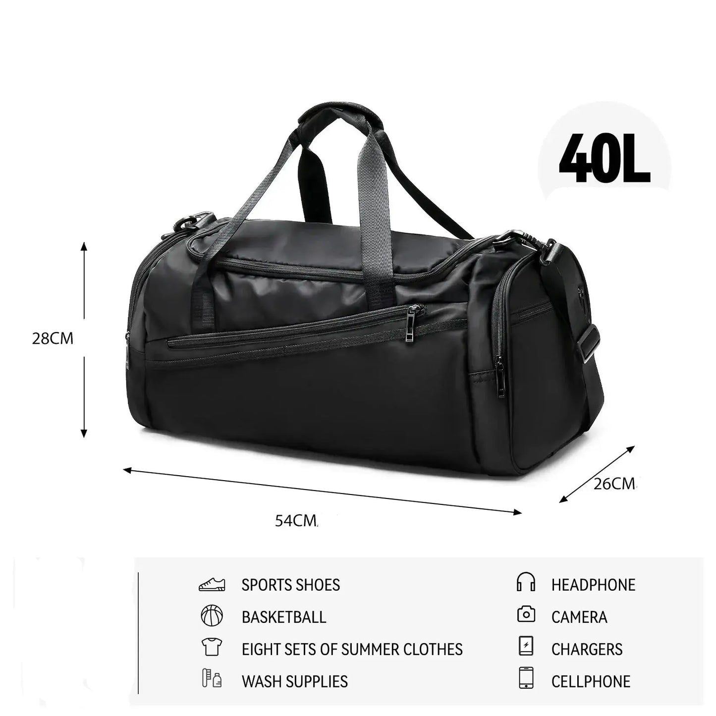 Sac de voyage 40L polyvalent sport et voyage, sac de sport gym bag léger et pliable avec compartiment chaussures séparé, sac de voyage homme femme idéal pour week-end, court séjour, long séjour, long trajet, entraînement sportif, fitness, déplacements quotidiens, bagage pratique durable en matériaux de haute qualité, sac de voyage cabine fonctionnel et résistant