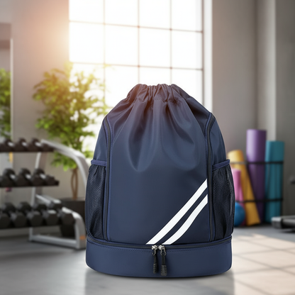 Sac à dos sport bleu dans environnement fitness