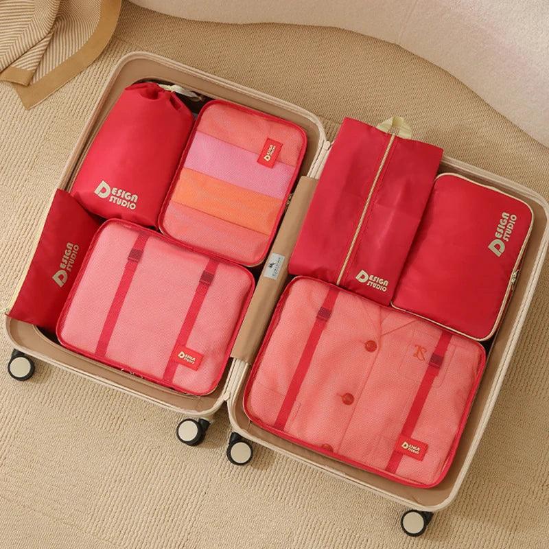 Set organisateur de voyage valise composé de 7 sacs étanches, pochette organisateur de valise pour vêtements compressés, sous-vêtements et chaussures, idéal pour valise cabine et bagage à main